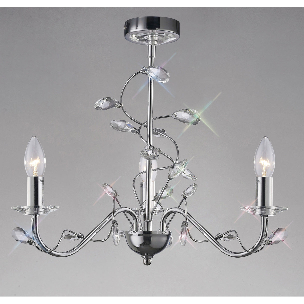 Willow 3 Light Crystal Chandelier - Polished Chrome (Without Shade)