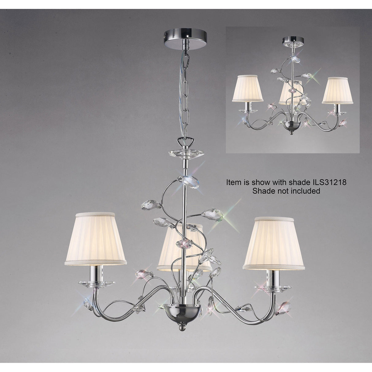 Willow 3 Light Crystal Chandelier - Polished Chrome (Without Shade)