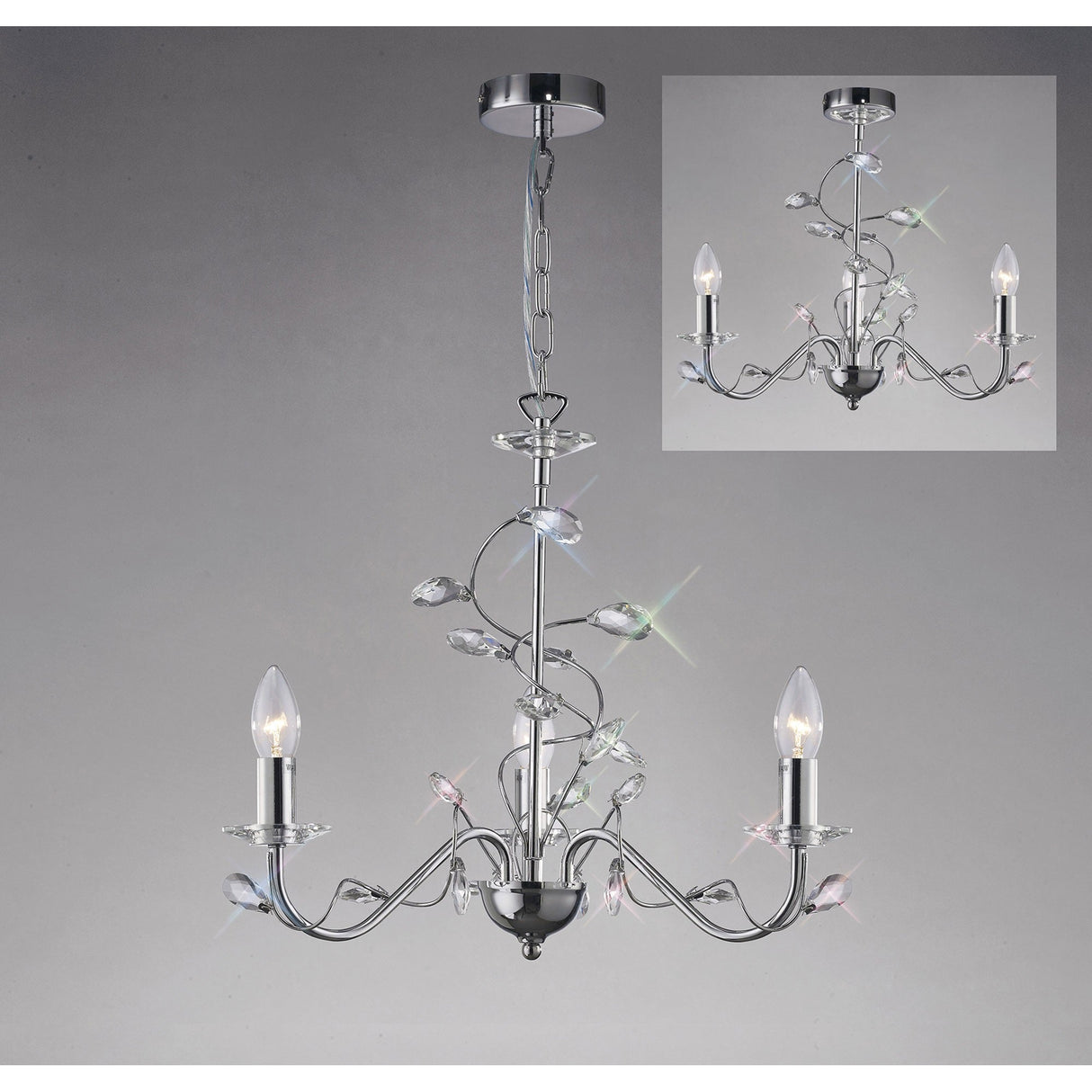 Willow 3 Light Crystal Chandelier - Polished Chrome (Without Shade)