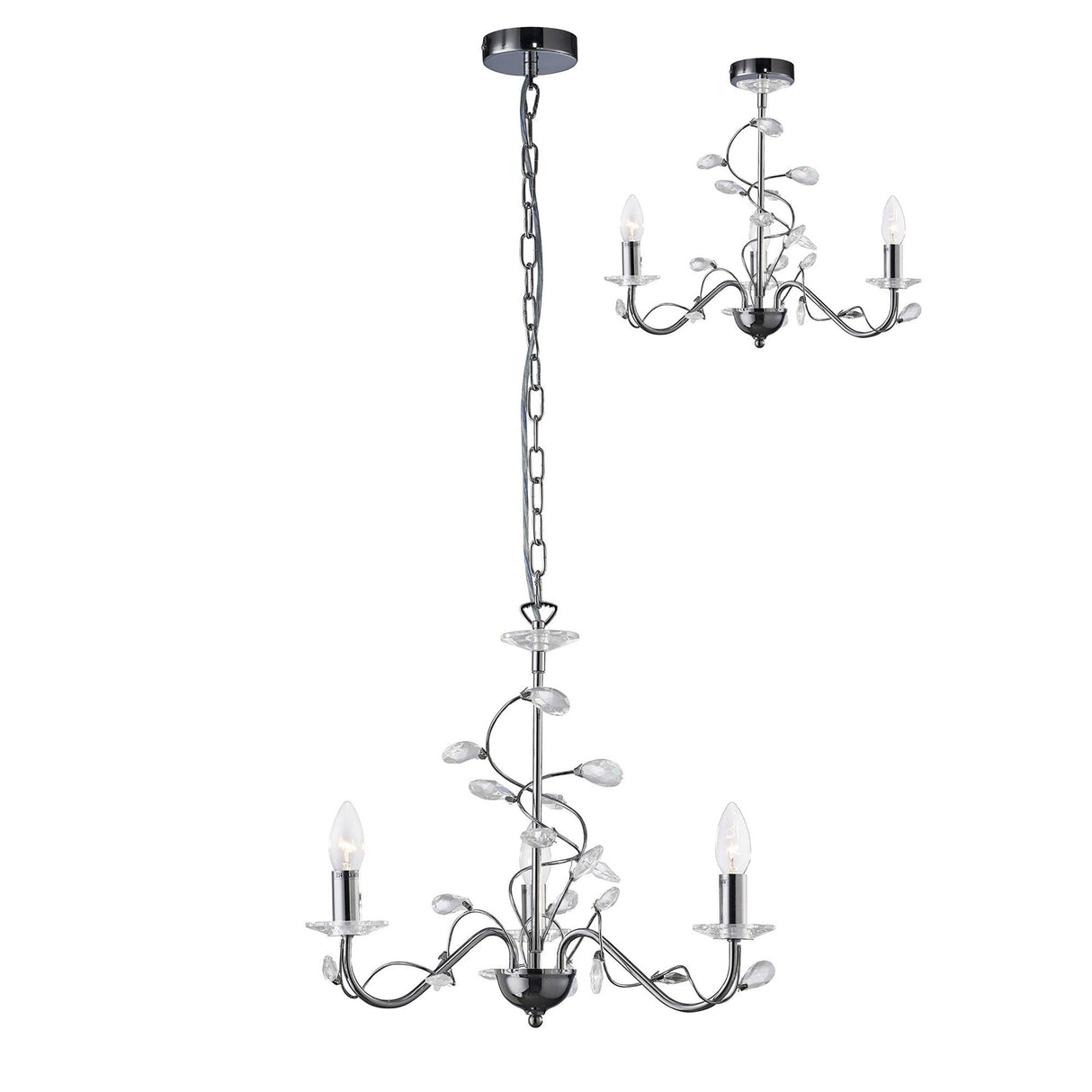 Willow 3 Light Crystal Chandelier - Polished Chrome (Without Shade)