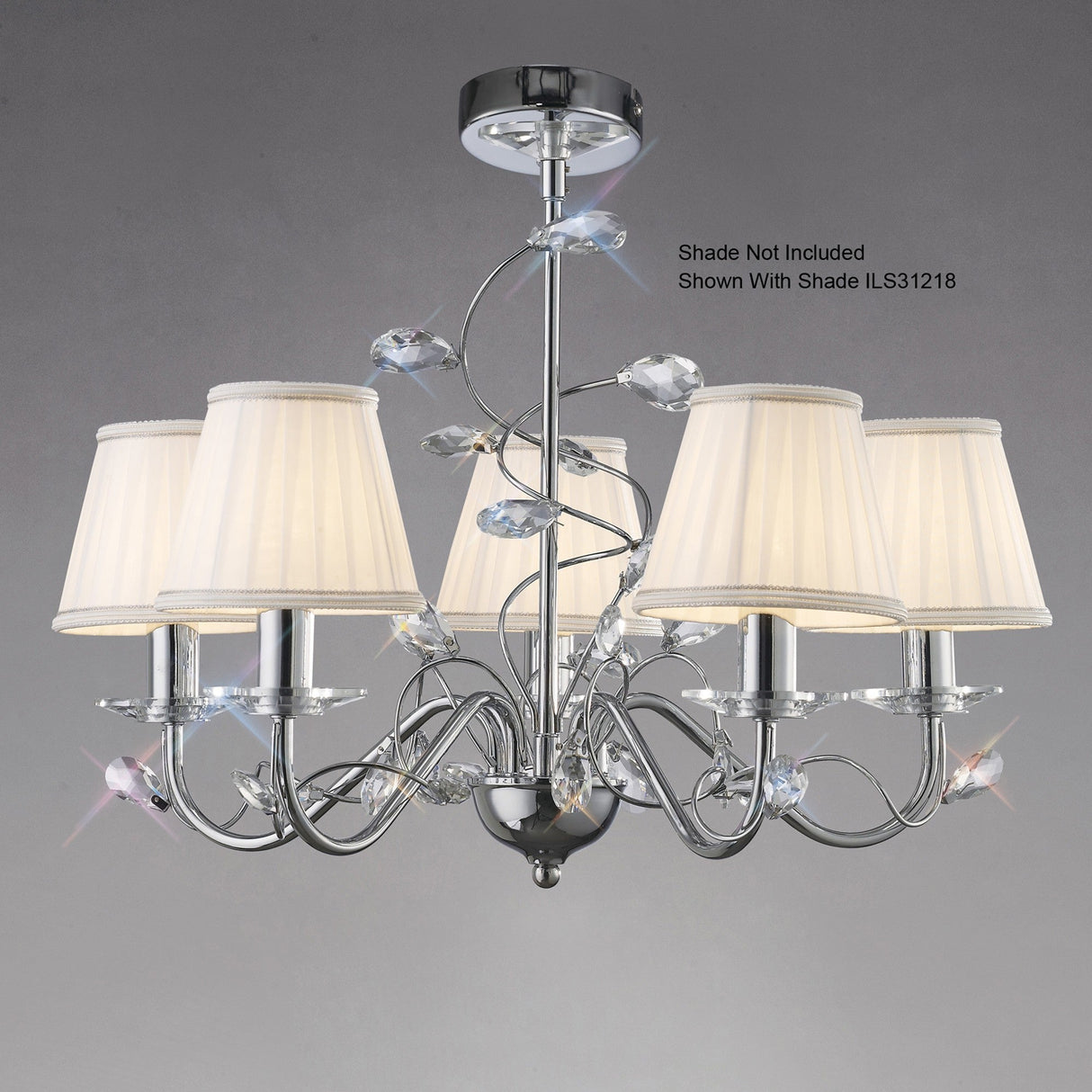 Willow 5 Light Crystal Chandelier - Polished Chrome (Without Shade)