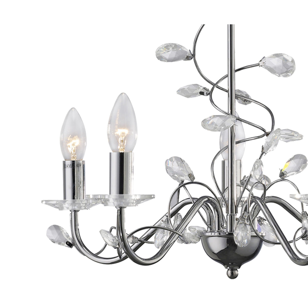 Willow 5 Light Crystal Chandelier - Polished Chrome (Without Shade)