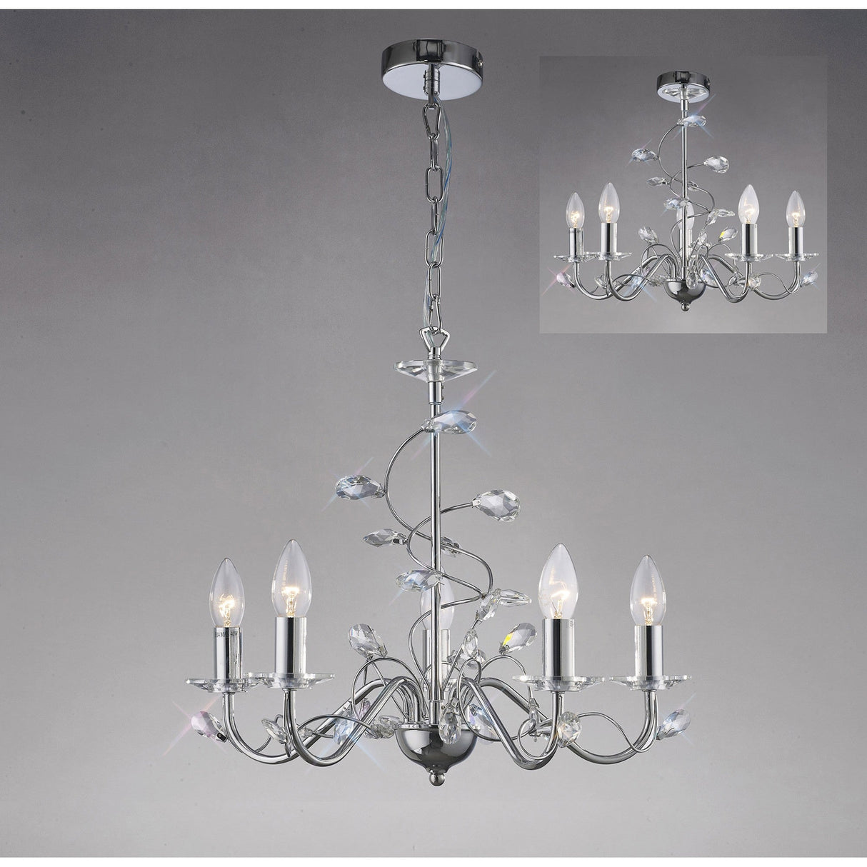 Willow 5 Light Crystal Chandelier - Polished Chrome (Without Shade)