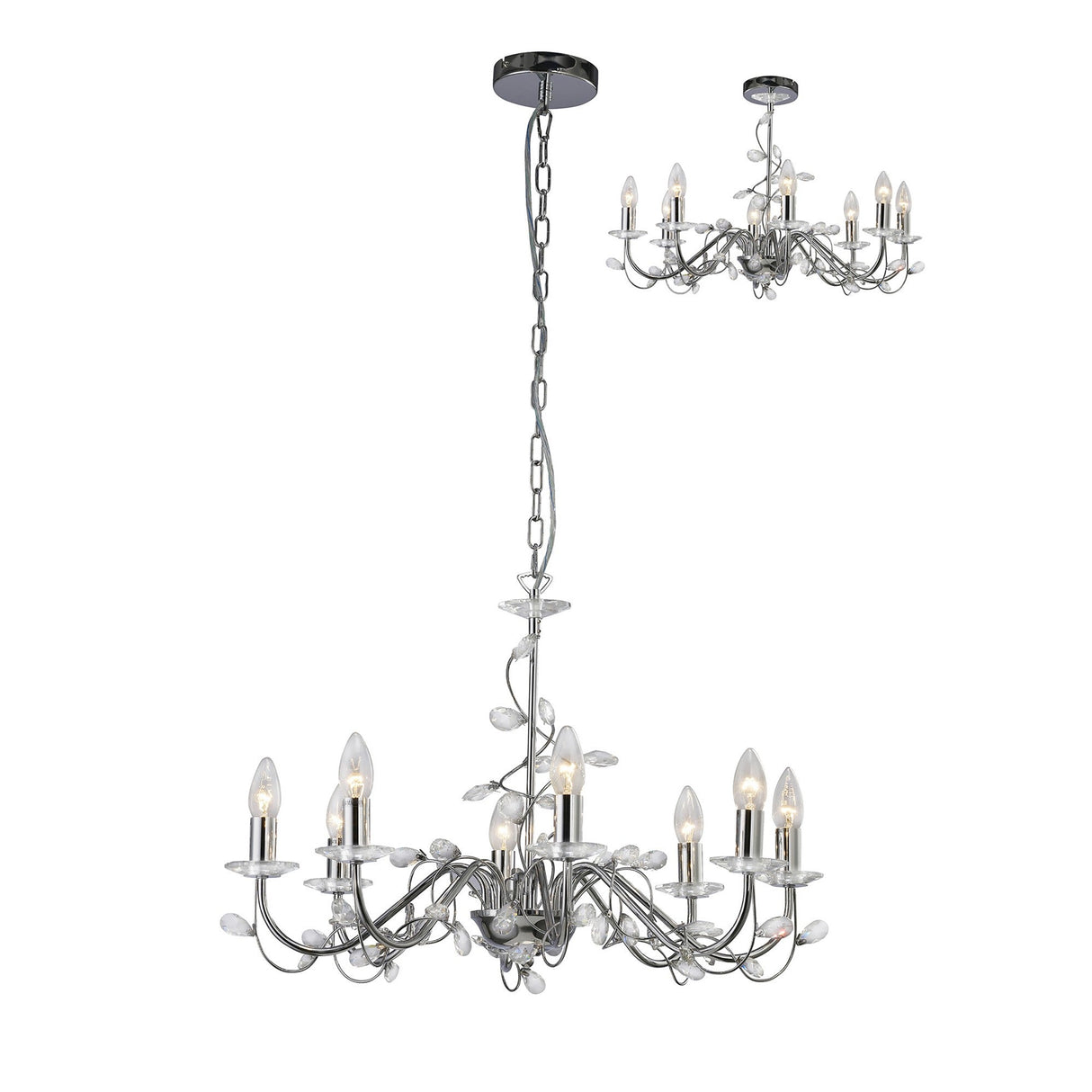 Willow 8 Light Crystal Chandelier - Polished Chrome (Without Shade)