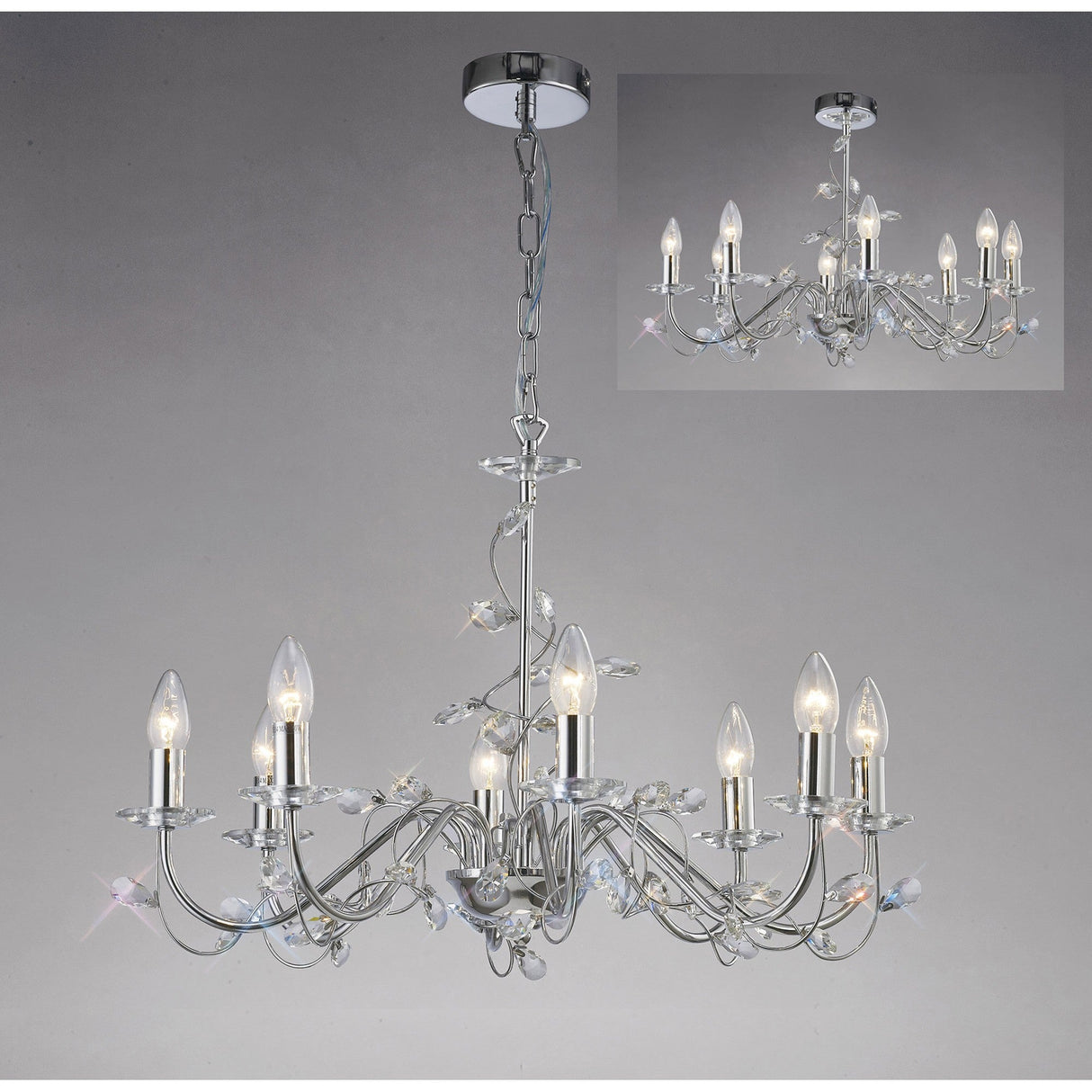 Willow 8 Light Crystal Chandelier - Polished Chrome (Without Shade)
