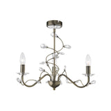 Willow 3 Light Crystal Chandelier - Antique Brass (Without Shade)