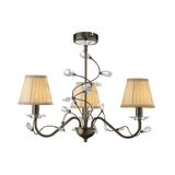 Willow 3 Light Crystal Chandelier - Antique Brass (Without Shade)