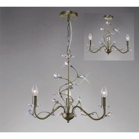 Willow 3 Light Crystal Chandelier - Antique Brass (Without Shade)