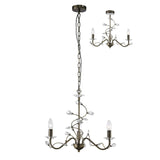 Willow 3 Light Crystal Chandelier - Antique Brass (Without Shade)