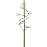 The Willow 1 Light Crystal Floor Lamp features slender brass branches adorned with clear crystal accents and is topped with a cream shade for an elegant look.