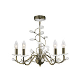 Willow 5 Light Crystal Chandelier - Antique Brass (Without Shade)
