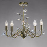 Willow 5 Light Crystal Chandelier - Antique Brass (Without Shade)