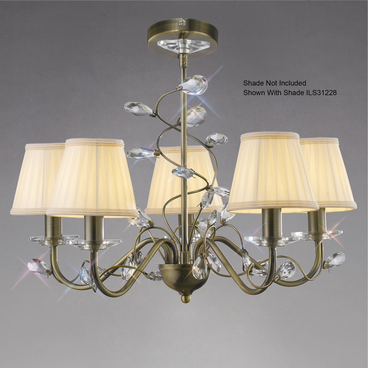 Willow 5 Light Crystal Chandelier - Antique Brass (Without Shade)