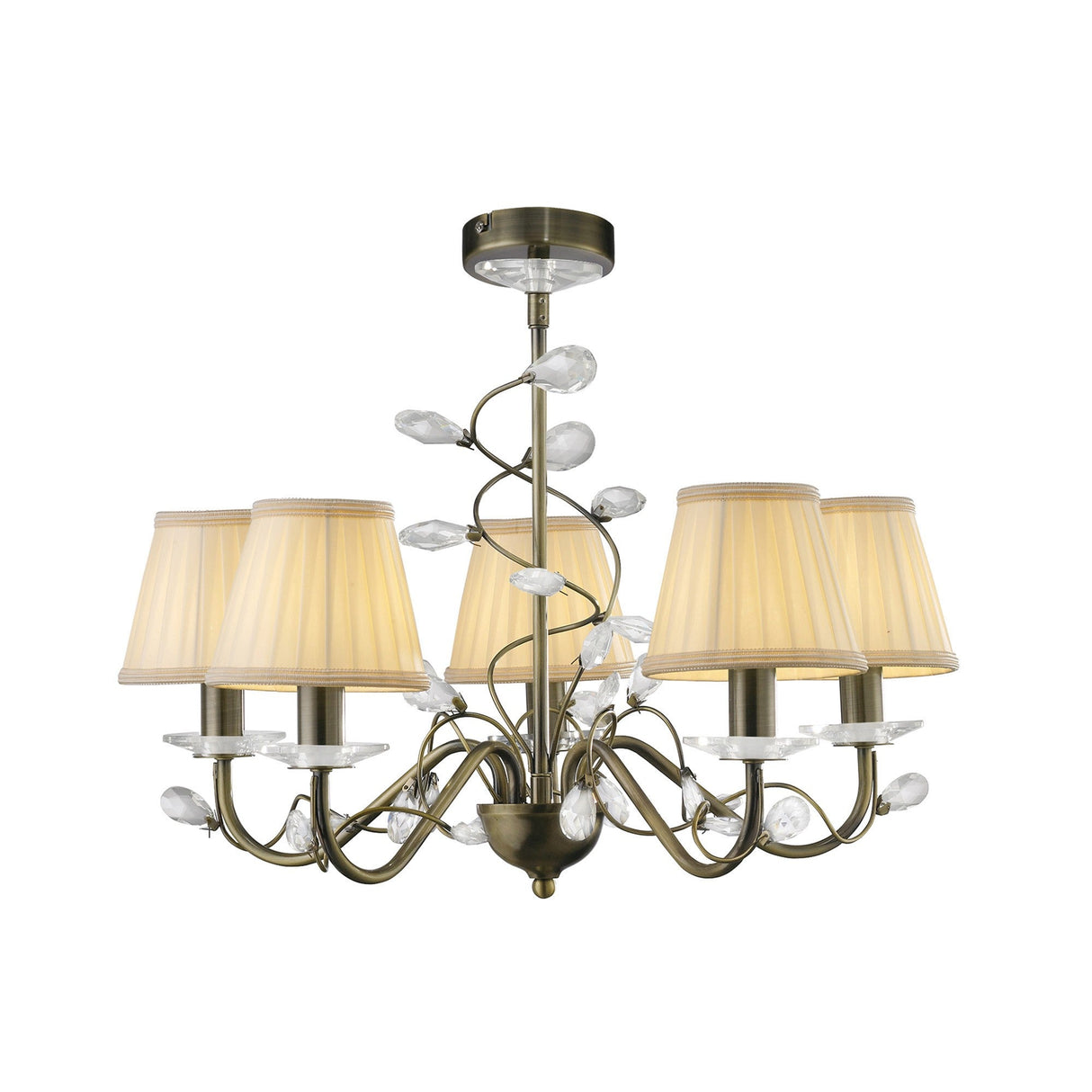 Willow 5 Light Crystal Chandelier - Antique Brass (Without Shade)