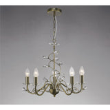 Willow 5 Light Crystal Chandelier - Antique Brass (Without Shade)