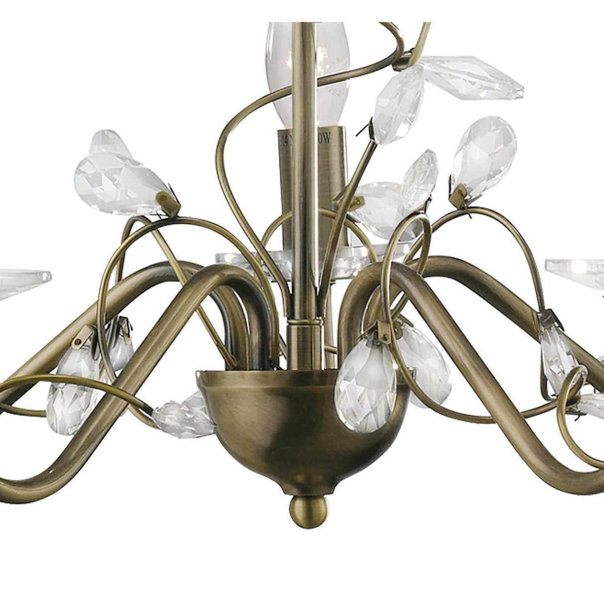 Willow 5 Light Crystal Chandelier - Antique Brass (Without Shade)