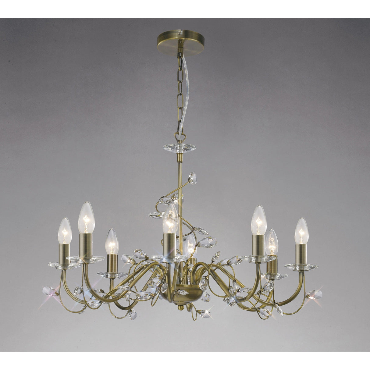 Willow 8 Light Crystal Chandelier - Antique Brass (Without Shade)
