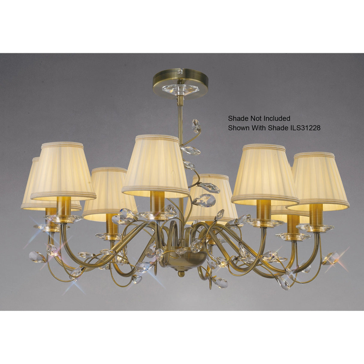 Willow 8 Light Crystal Chandelier - Antique Brass (Without Shade)
