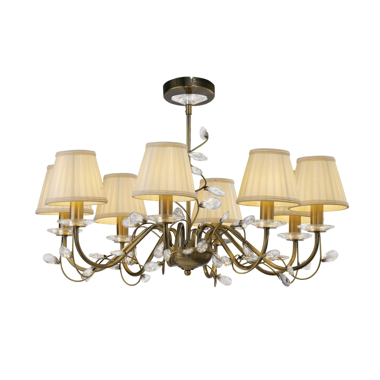 Willow 8 Light Crystal Chandelier - Antique Brass (Without Shade)