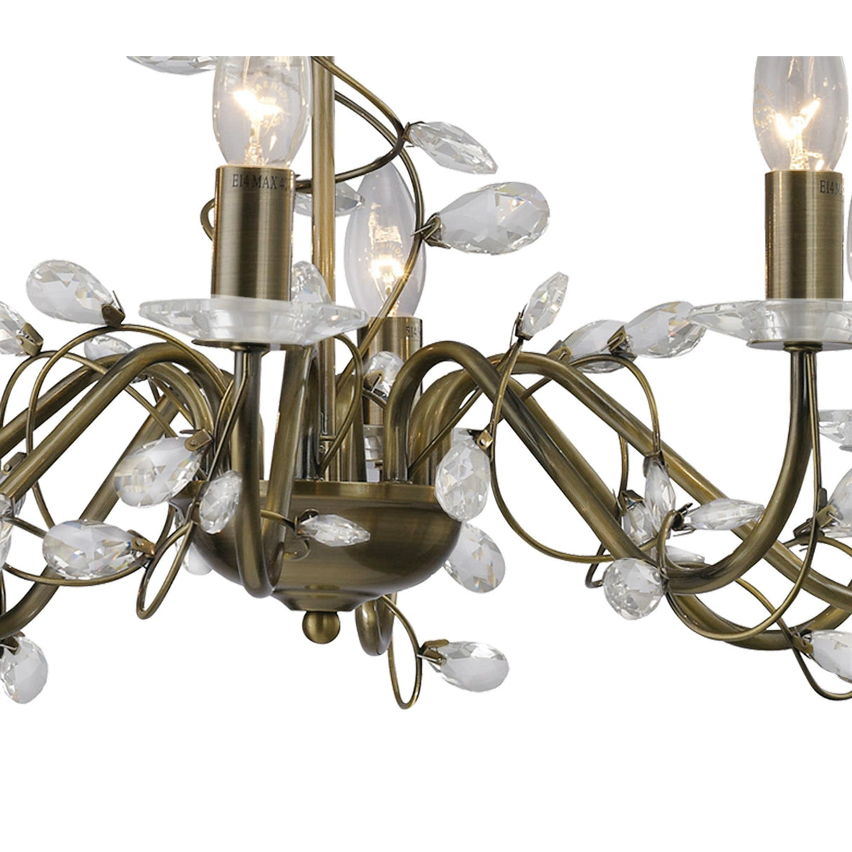 Willow 8 Light Crystal Chandelier - Antique Brass (Without Shade)