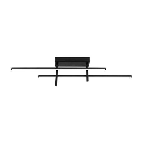 Wirmane LED flush ceiling light in black, two offset linear bars with white diffusers joined by crossbars beneath a rectangular canopy, aluminium and steel finish, shown on a plain white background.