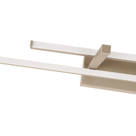Close-up of the Wirmane LED flush ceiling light in sand, showing two slim parallel bars with white diffusers mounted on a rectangular ceiling plate against a plain white background.