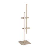 Wirmane LED table lamp in sand, with two offset vertical bars joined by crossbars, a white LED diffuser strip, and a square flat base, on a plain white background.