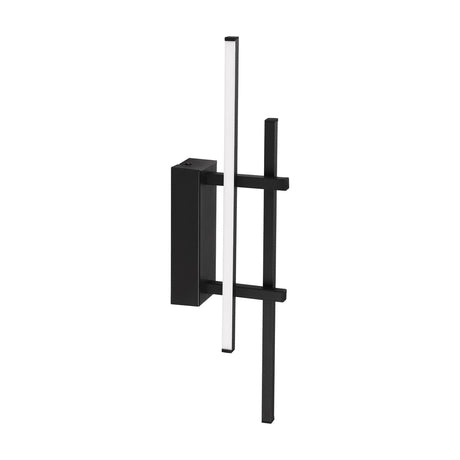 Wirmane LED wall light in black, featuring a rectangular wall box with a white plastic diffuser bar and an offset black bar joined by short cross-arms, shown on a plain white background.