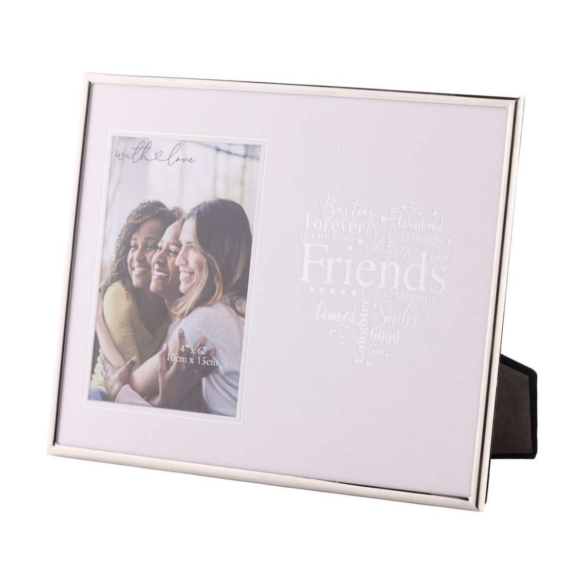 Friends Heart Silver Edge Metal Photo Frame 6 x 4in - White