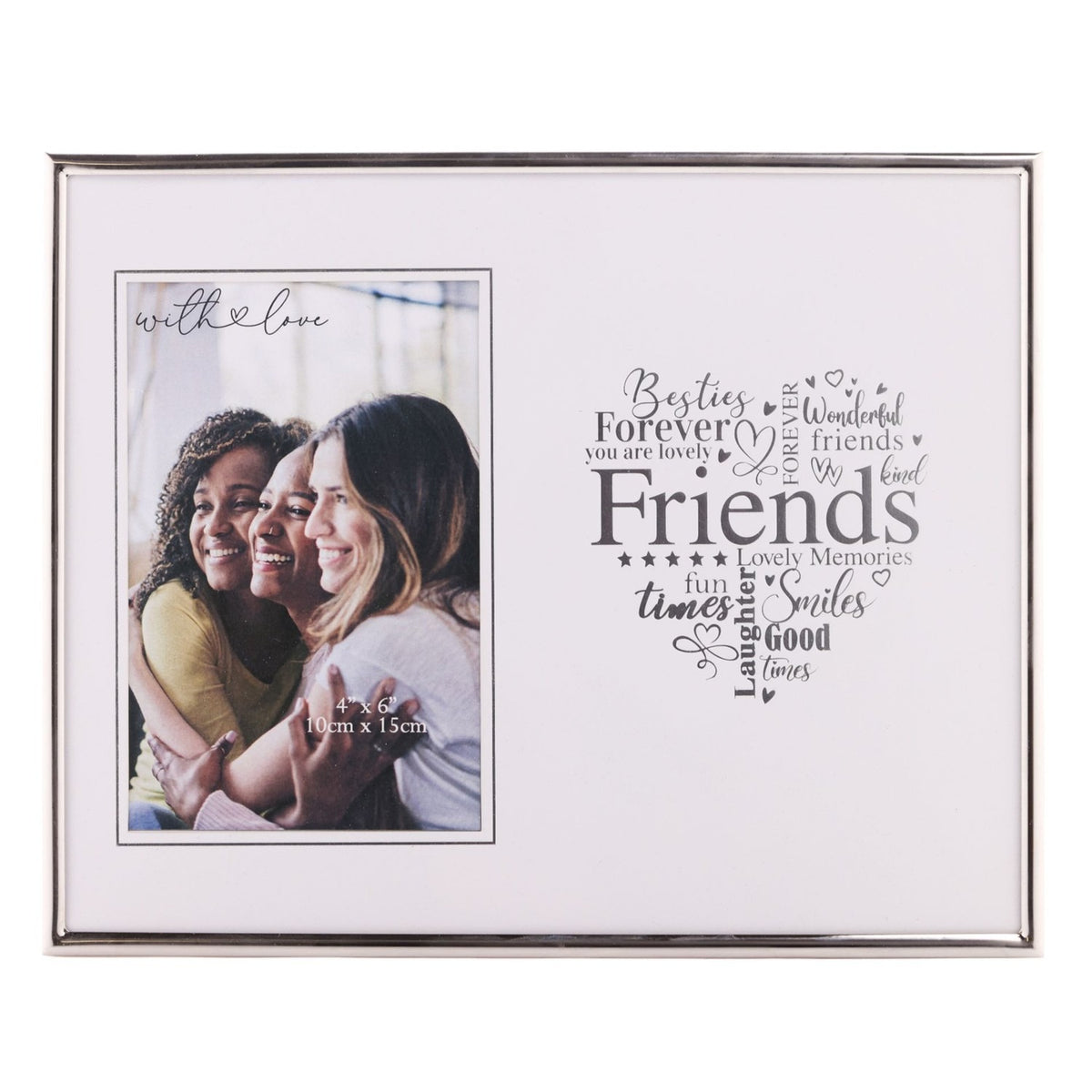 Friends Heart Silver Edge Metal Photo Frame 6 x 4in - White