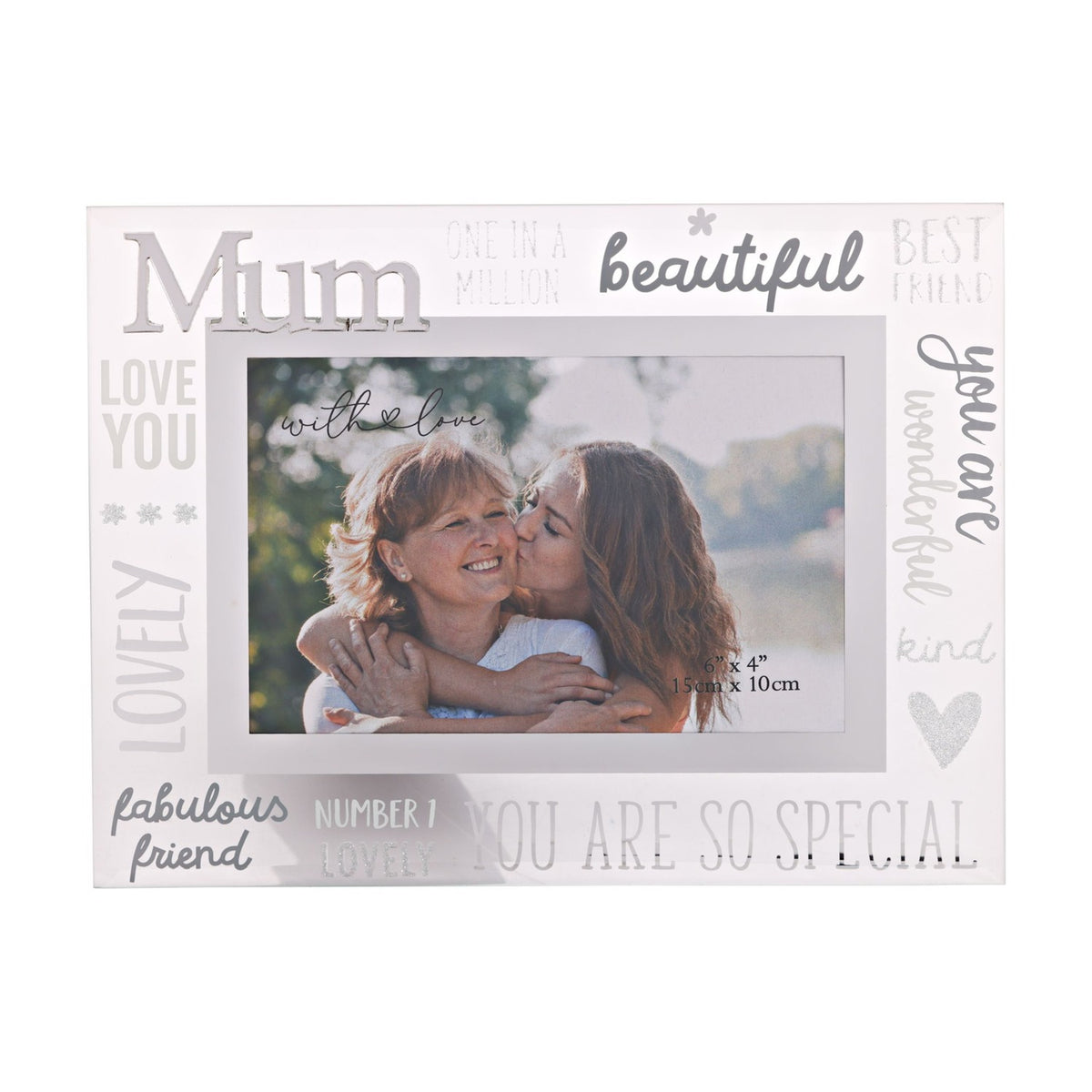 Mum 3D Letters Glass Photo Frame with Stand - Silver & Clear