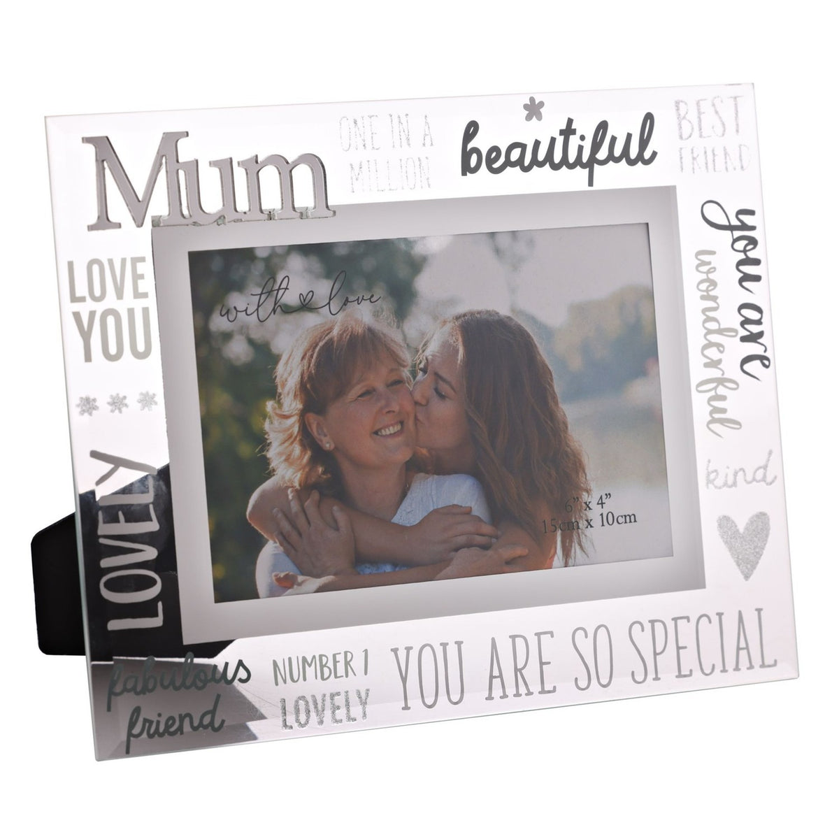Mum 3D Letters Glass Photo Frame with Stand - Silver & Clear