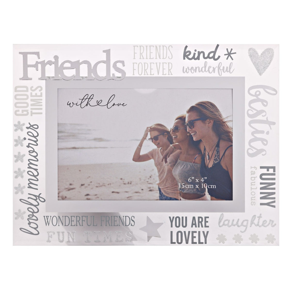 Friends Glass Photo Frame with 3D Lettering - Silver & Clear