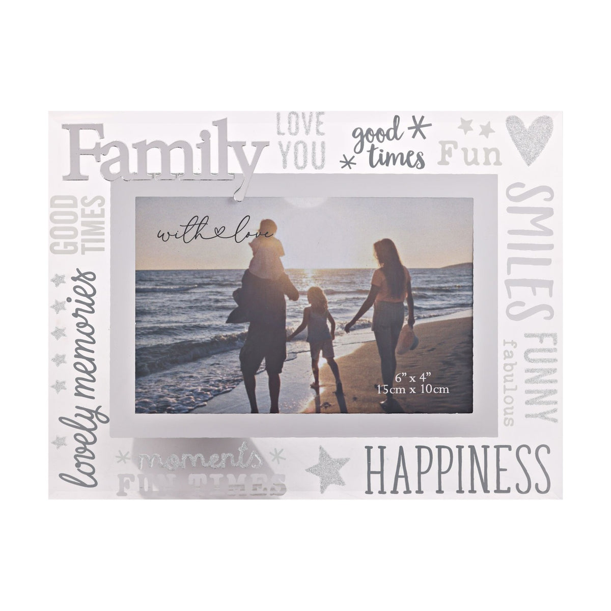 Family Glass Photo Frame with 3D Lettering - Silver & Clear