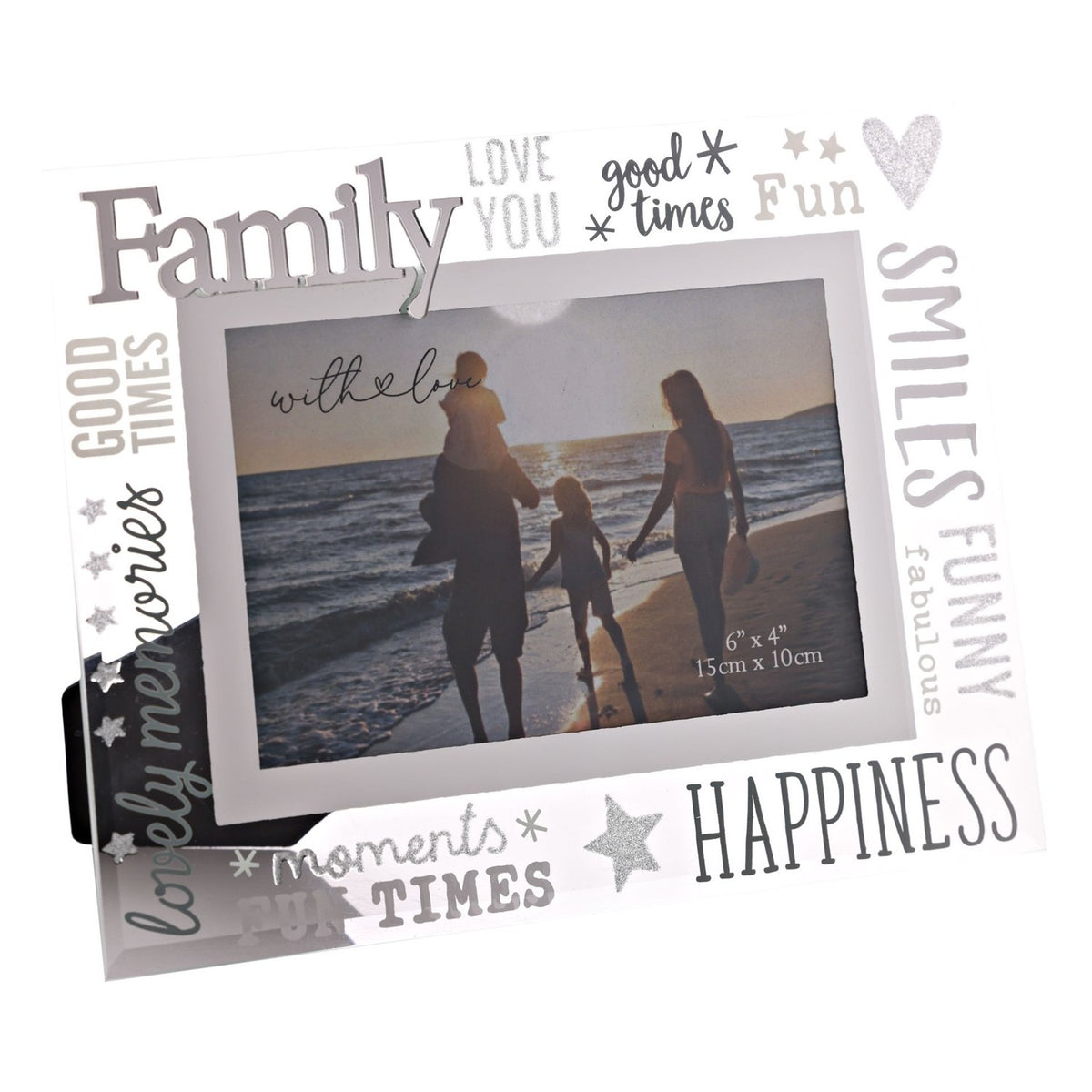 Family Glass Photo Frame with 3D Lettering - Silver & Clear