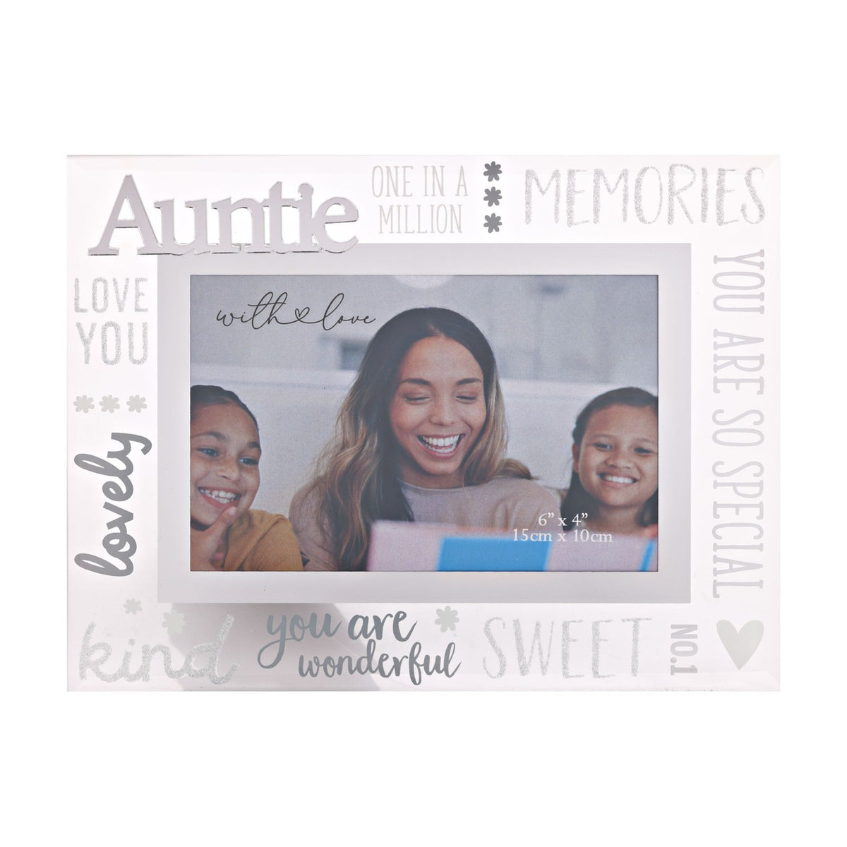 3D Auntie Glass Photo Frame with Phrases - Silver & Clear