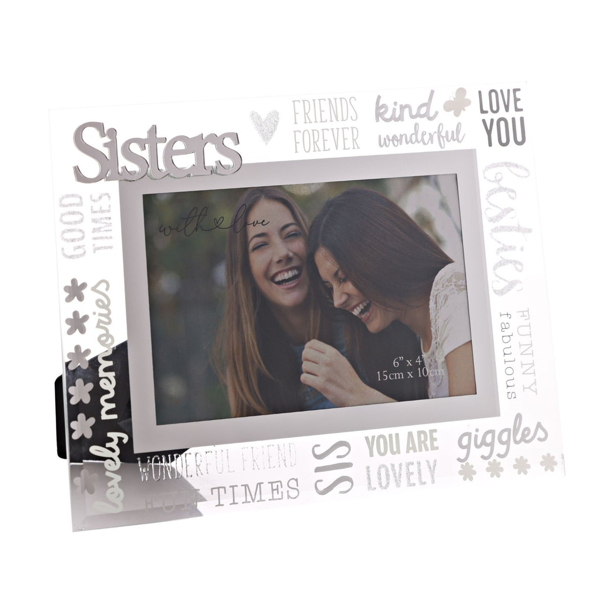 Sisters 3D Lettering Glass Photo Frame - Silver & Clear