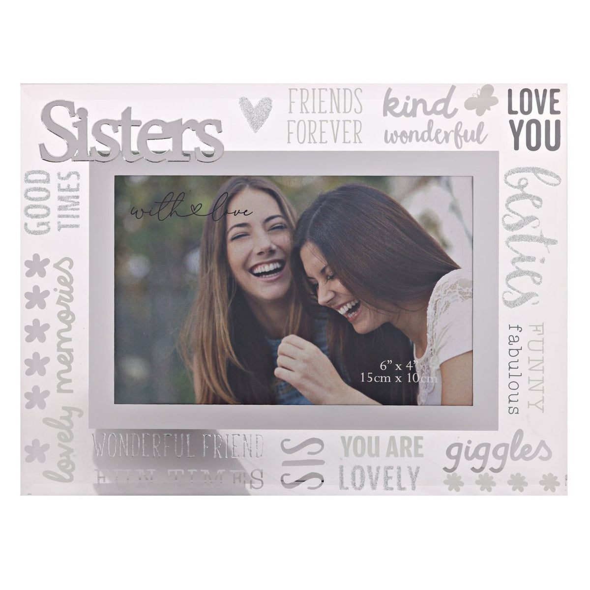 Sisters 3D Lettering Glass Photo Frame - Silver & Clear
