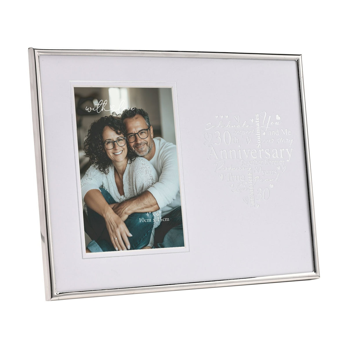 30th Anniversary Heart Metal Photo Frame 6 x 4in - Silver