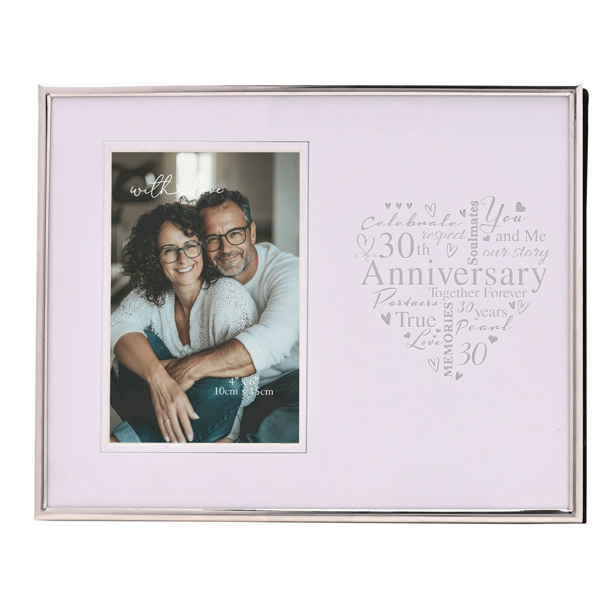 30th Anniversary Heart Metal Photo Frame 6 x 4in - Silver
