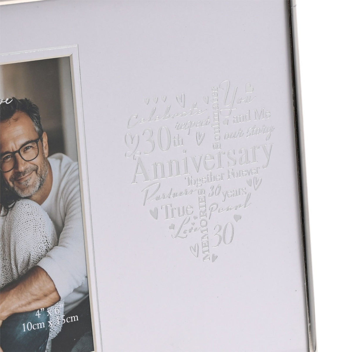 30th Anniversary Heart Metal Photo Frame 6 x 4in - Silver