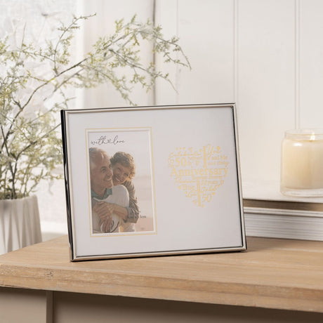 50th Anniversary Heart Metal Photo Frame 6 x 4in - Silver