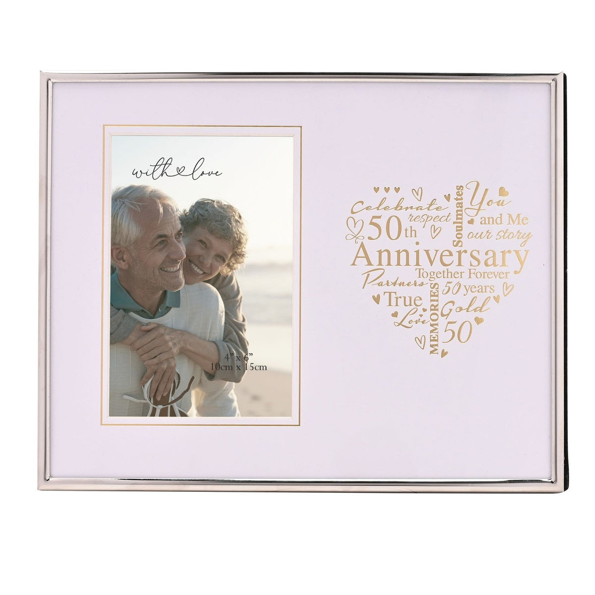 50th Anniversary Heart Metal Photo Frame 6 x 4in - Silver