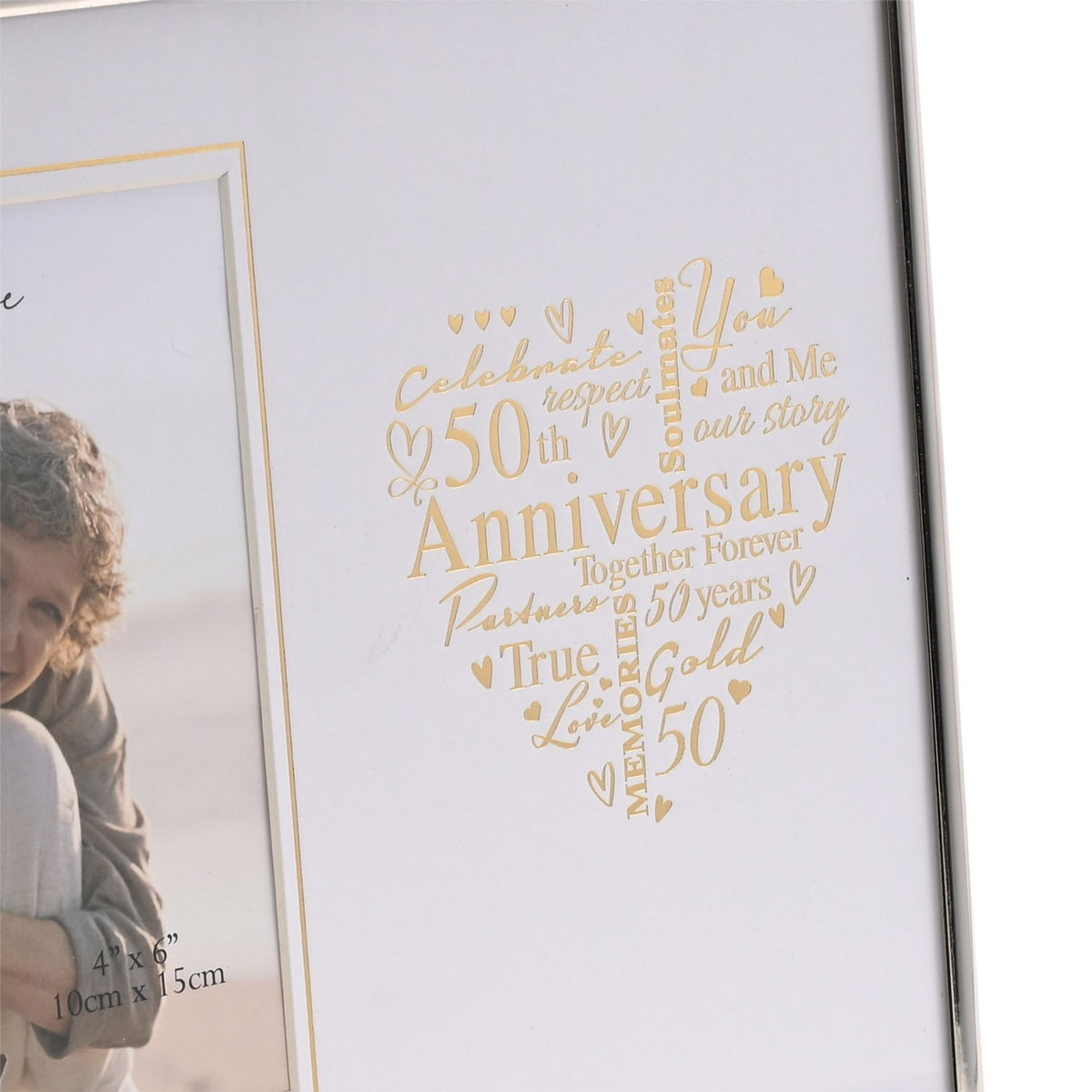 50th Anniversary Heart Metal Photo Frame 6 x 4in - Silver