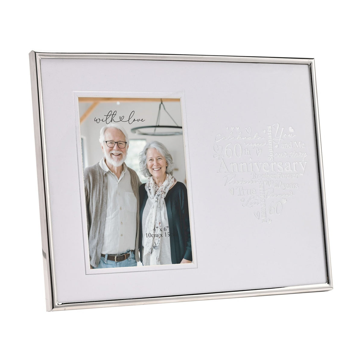 60th Anniversary Heart Metal Photo Frame 6 x 4in - Silver