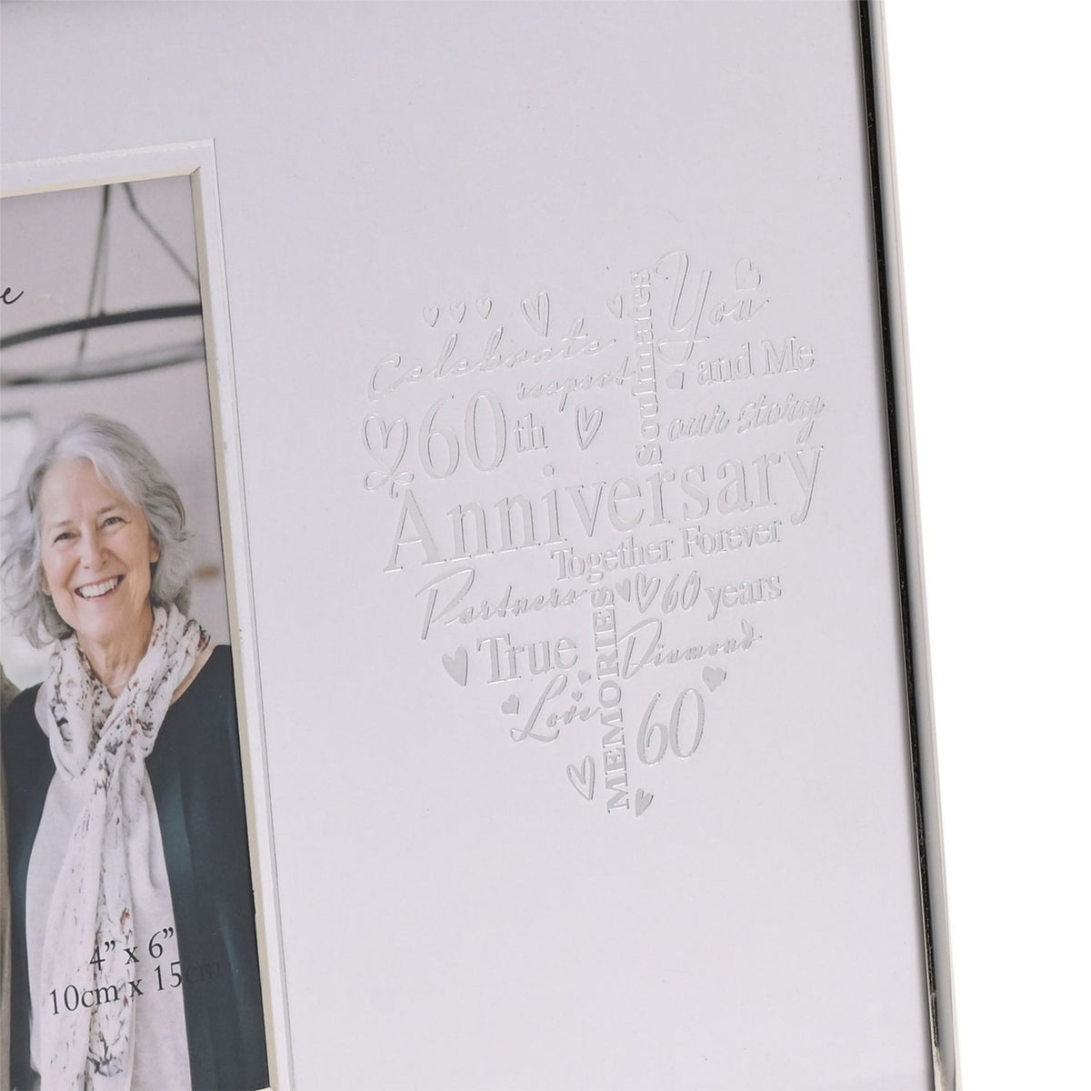 60th Anniversary Heart Metal Photo Frame 6 x 4in - Silver