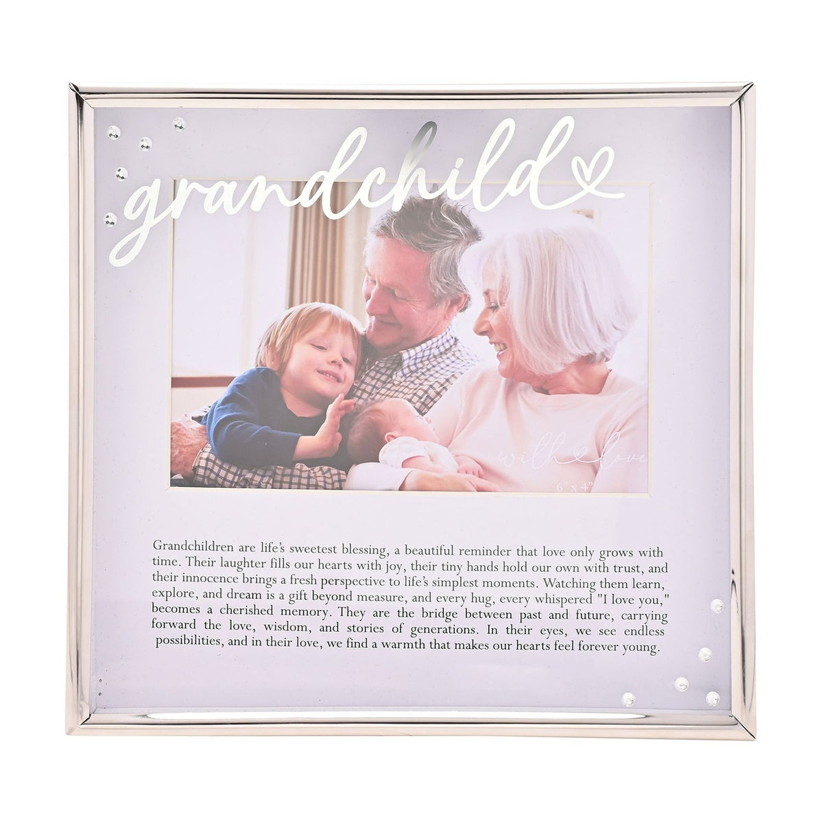 Square Grandchild Word Metal Photo Frame 6 x 4in - Silver