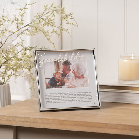 Square Grandchild Word Metal Photo Frame 6 x 4in - Silver
