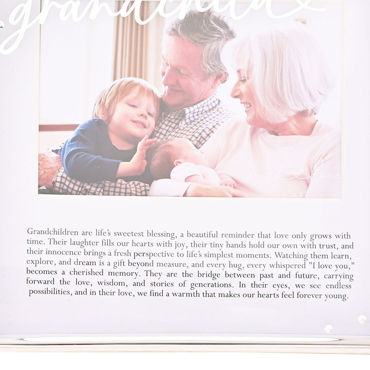Square Grandchild Word Metal Photo Frame 6 x 4in - Silver