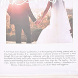 Mr & Mrs square metal photo frame in silver, 6 x 4in, with white mount showing a wedding photo of a couple holding hands and a printed wedding passage below.